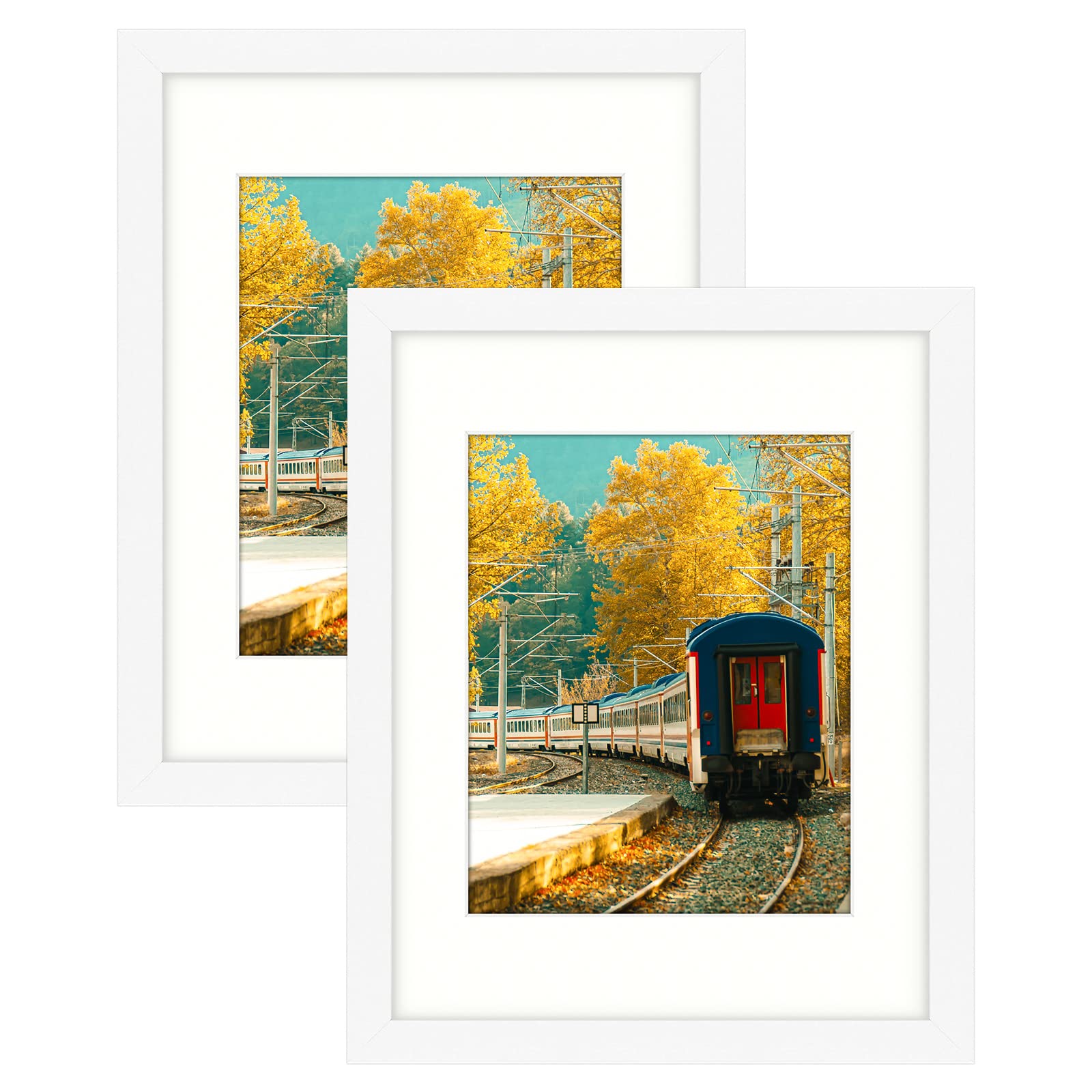 Golden State Art, 11x14 Picture Frame, Poster Frame in White, Display 8x10 with Mat or 11x14 Without Mat, 2 Pack