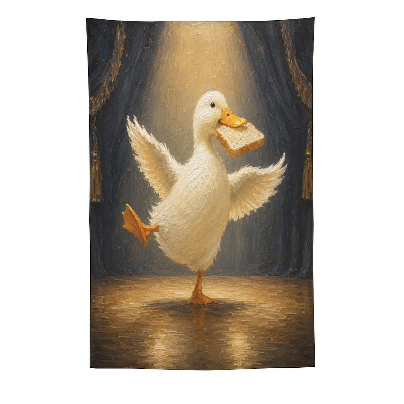 H3B8U2Y5 Dancing Toast Duck Wall Tapestry, Storybook Illustration, Bed