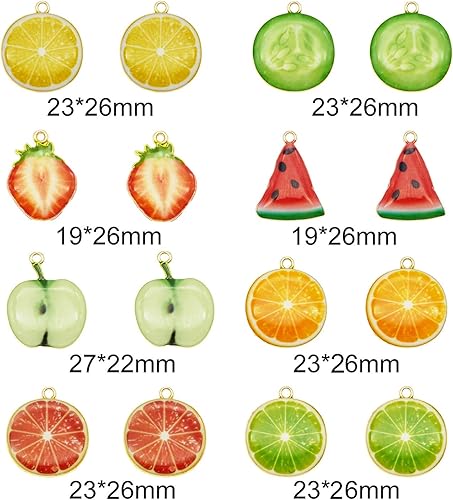 Miniatura 2 de 32 dijes chapados en oro surtidos esmaltados de limón, sandía, naranja, fresa, manzana, delicados, colgantes de frutas para aretes, fabricación de