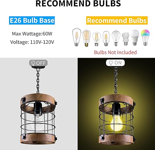 Miniatura 2 de Lámparas colgantes de granja, lámpara colgante rústica para cocina, lámparas de granja para sobre el fregadero y la entrada, E26, tubo ajustable de