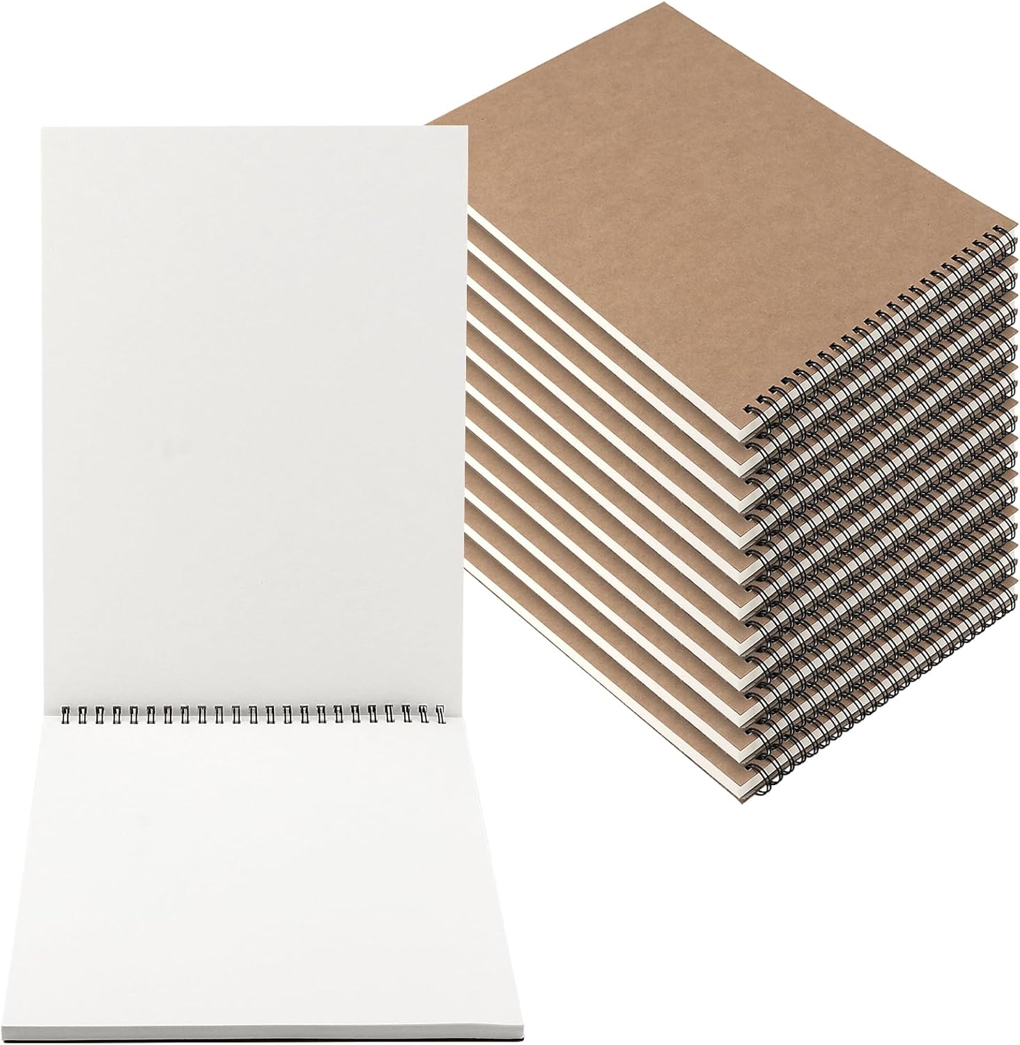LEXININ 10 PCS A4 Spiral Bound Sketchbook, 30 Sheets/60 Pages of 160gsm Paper Drawing Pad, Landscape Sketchbook, Kraft Cover Sketch Pad for Painting, Drawing