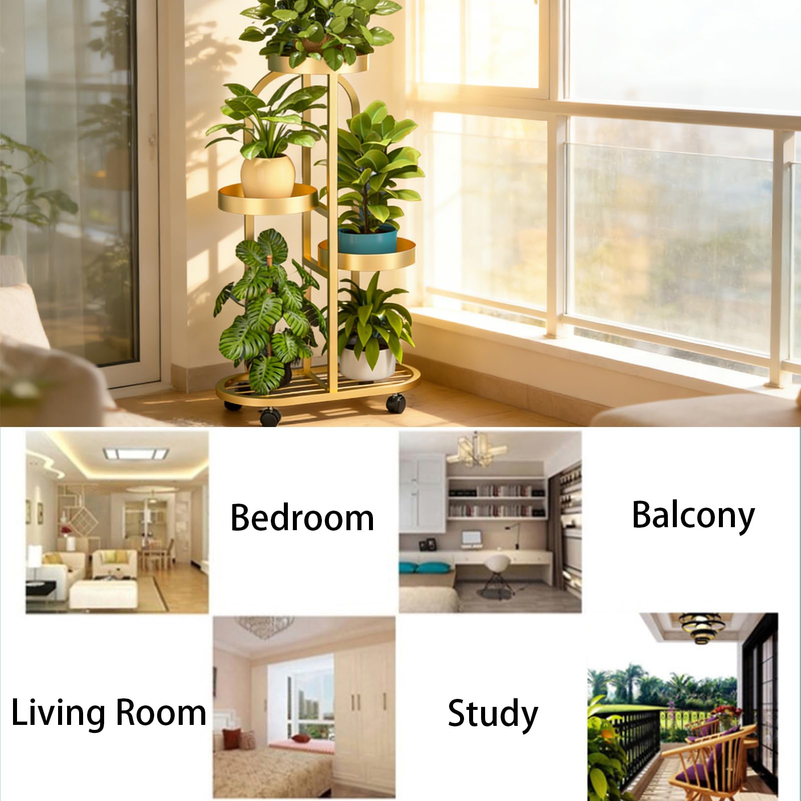 Supporto per Piante in Metallo 3/4/5 Livelli, Porta Vasi ad Angolo per Interni/Esterni, Scaffale Portapiante per Balcone, Giardino, Patio, Soggiorno e Camera Gold 5 Tiers