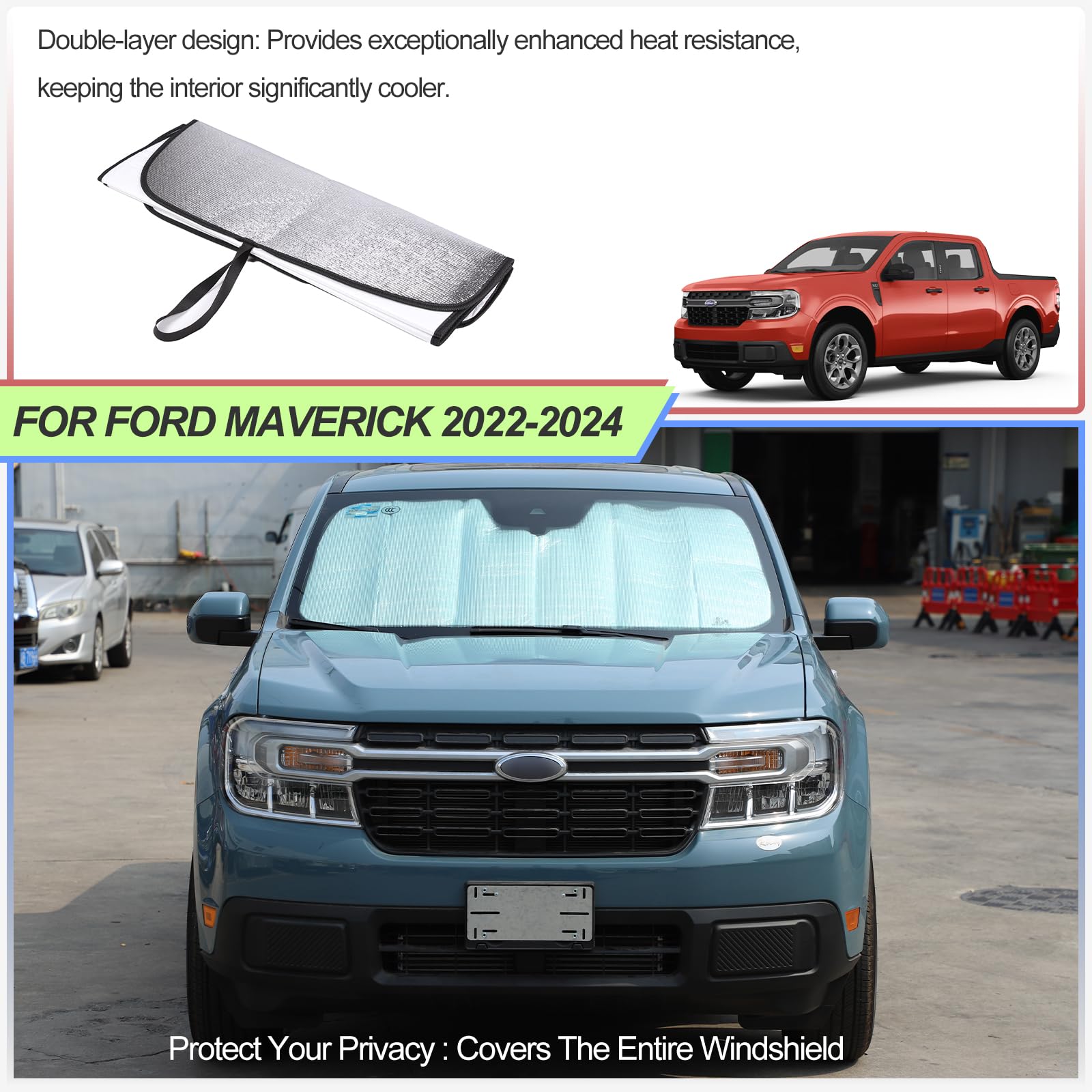 Parasol para parabrisas para camioneta Ford Maverick 2022-2024, parasol para parabrisas delantero, visera reflectante plegable, protector de pantalla, bloqueador UV, protector térmico que mantiene tu