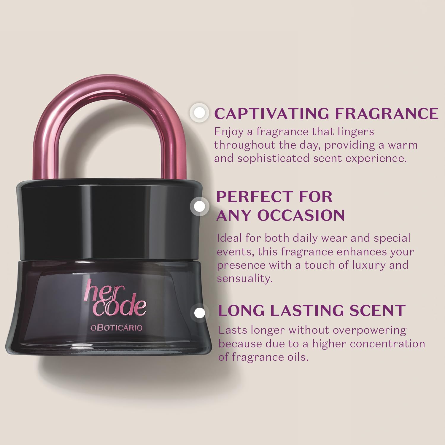 O Boticário Her Code Eau de Parfum, Touch Eau de Parfum, Long-Lasting, Sensual Oriental Woody Fragrance for Women, 1.7. Ounce (50 ml) - Image 3