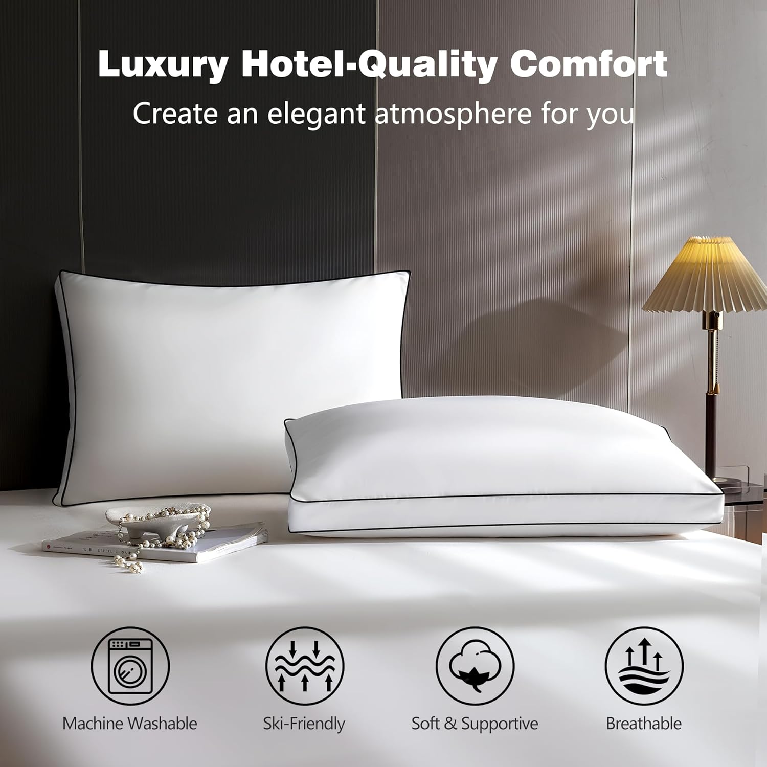 Feather Down Pillows King Size Set of 2 Pack, Luxury Hotel Quality Bed Pillow, Soft Medium Firm Feathers Pillow For Sleeping , Down Surrounded Gusseted Pillows for Side Back Stomach Sleepers 20x36 In