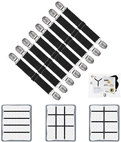GOODTIMES Sujetadores de sábanas con tirantes ajustables, pinzas ajustables para cama, fundas de colchón, bandas de soporte de esquina, 4 piezas
