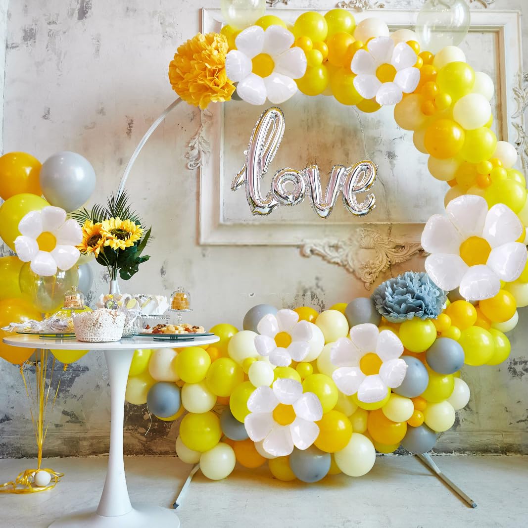 12 Palloncini Foil Margherita - Decorazioni Feste Bianco E Giallo, 3 Misure (50cm, 72cm, 110cm) - Foto 5