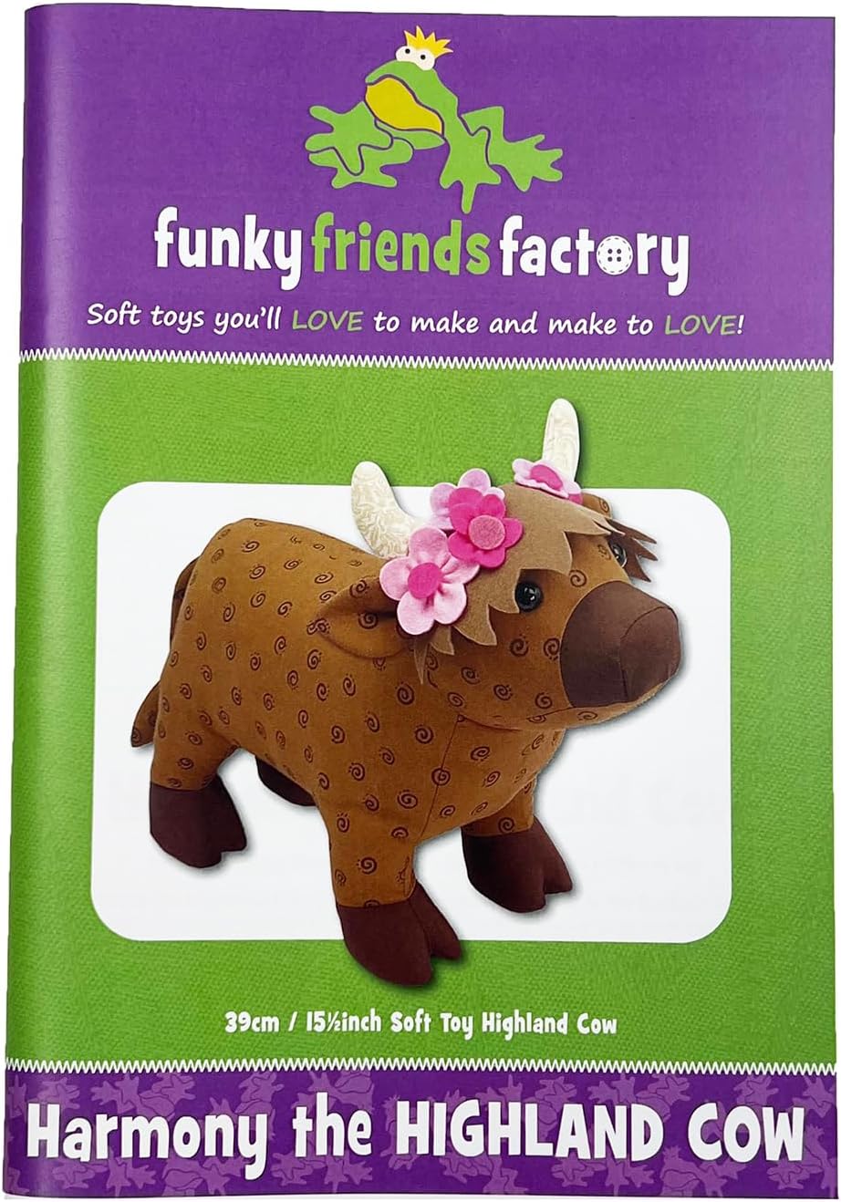 Flannel Queen Soft Toy Sewing Pattern - Harmony The Highland Cow - Complete Instructions and Template for Creating Soft Toy by Funky Friends Factory, Brown
