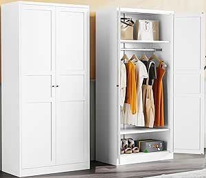 Metal Wardrobe Cabinet with Hanging Rod, White, 72 inches