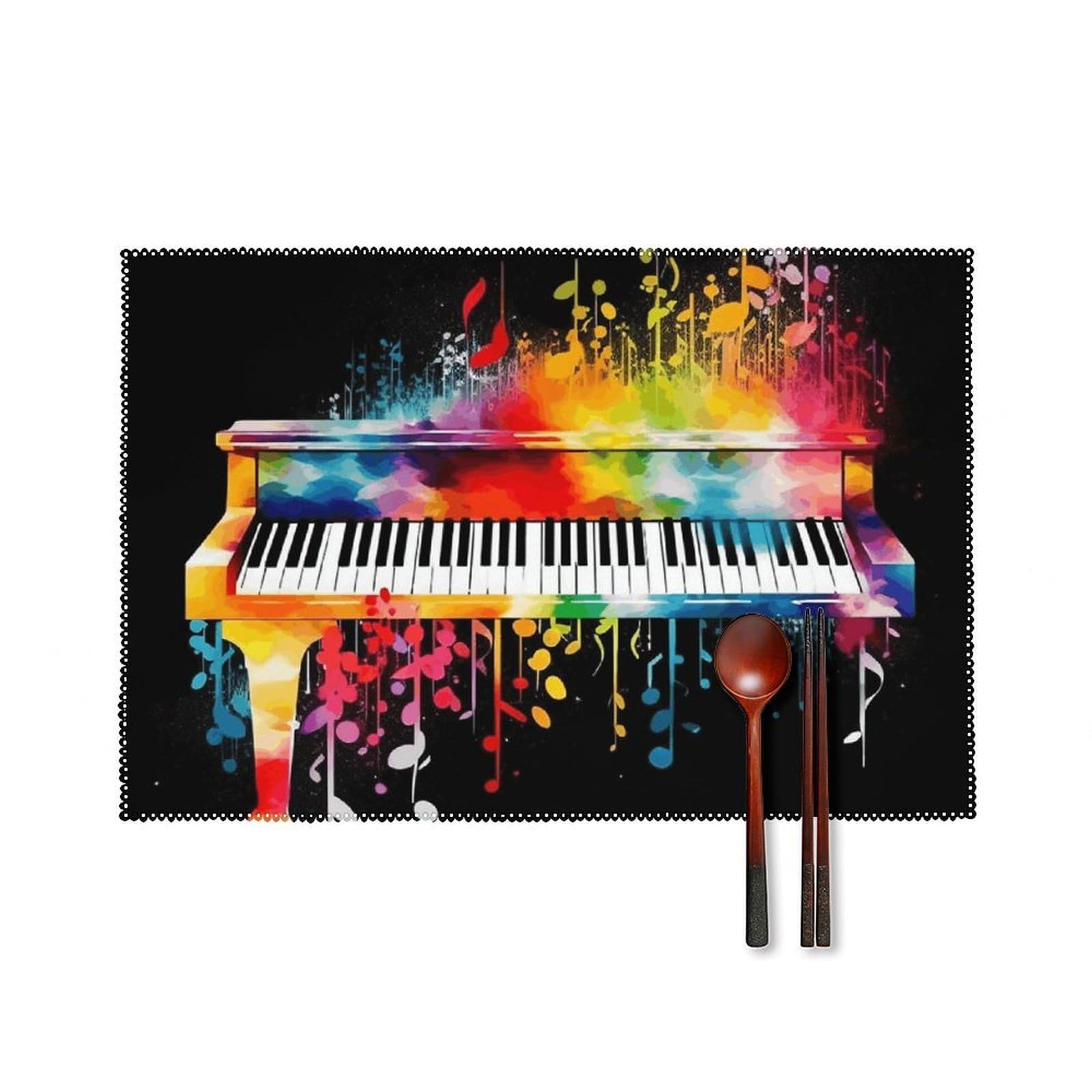 Colorful Piano Keyboard Music Note Placemats Washable Not Fade Placemats Practical Heat Resistant Place Mats for Outdoor Patio Table Mats Kitchen Dining Party Decoration