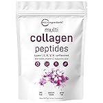 Micro Ingredients Multi Collagen Peptides Powder, 8oz | Type I, II, III, V, X + Biotin, Vitamin C & Hyaluronic Acid | Unflavored | Supports Hair, Skin & Joint Health | Keto, Non-GMO