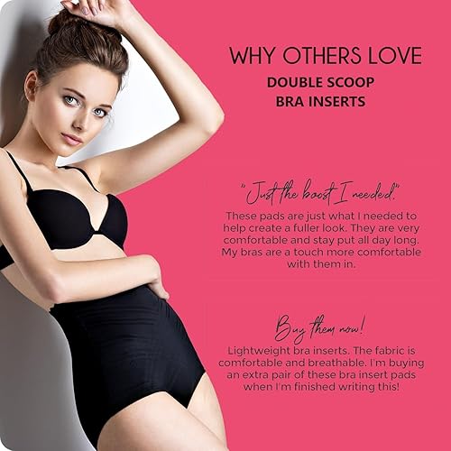 Vista 7 de Double Scoop Push Up Inserts wBonus Tape Sticky Strips, Instant Breast Implants, Replacement Bra Pads, Add A Cup AB,C,D