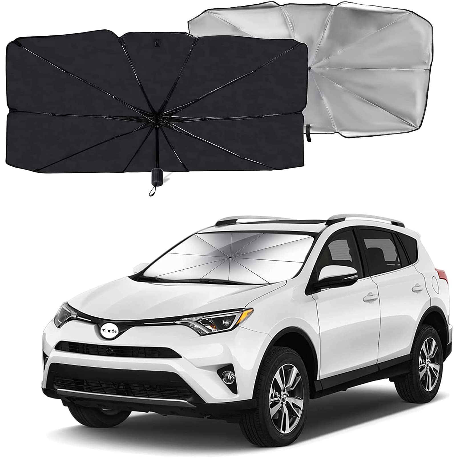 Windshield Sun Shade Foldable Umbrella Reflective Sunshade for Car Front Window Blocks UV Rays Heat Keep Vehicle Cool, Fits Most Vans SUVs
