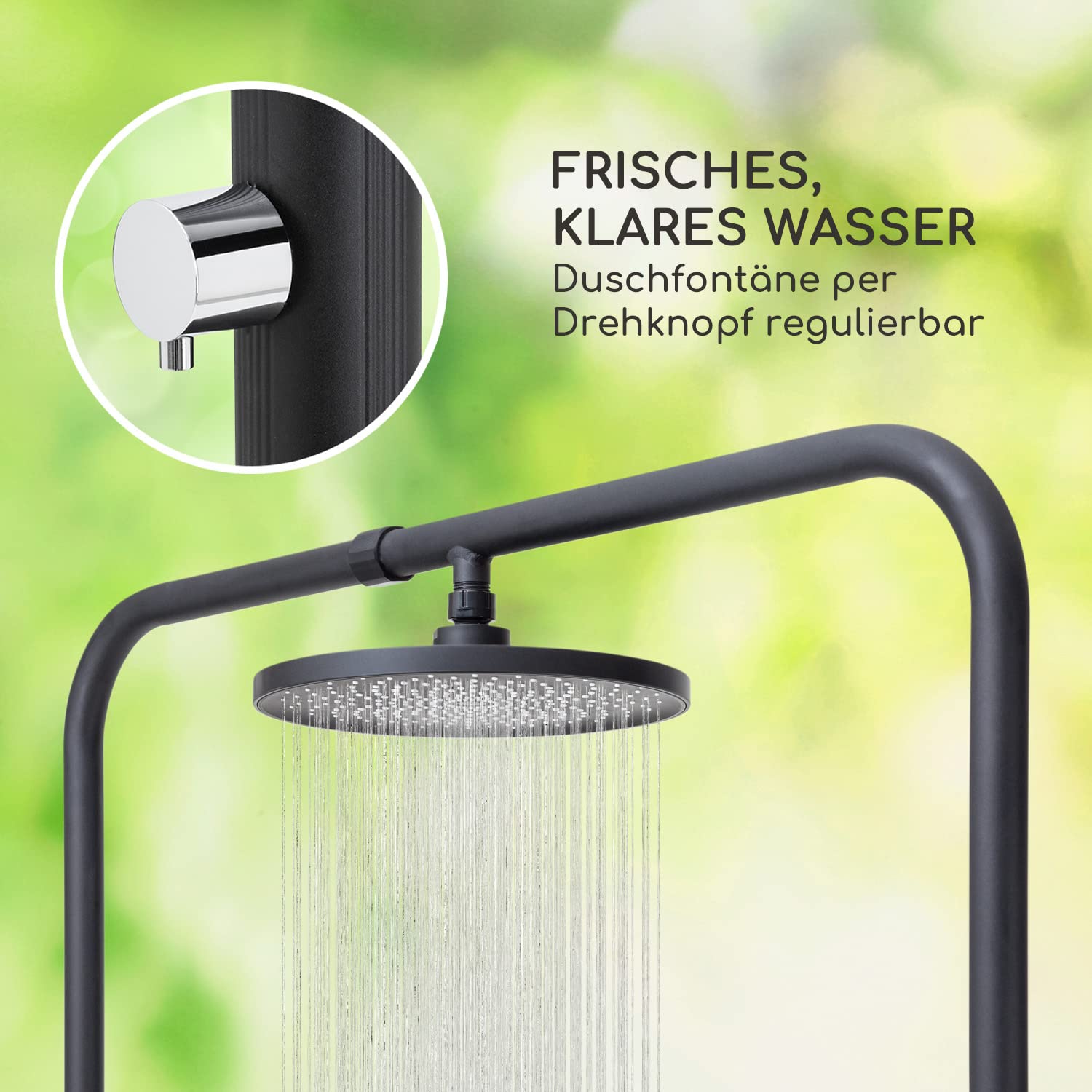 blumfeldt Mobile Gartendusche, Aussendusche für den Garten, Bodendusche mit Verstellbarem Duschkopf, Boden-Gartendusche mit Holz-Optik für Pool & Sauna, Außendusche Wasserdicht, Frost- & UV-Beständig