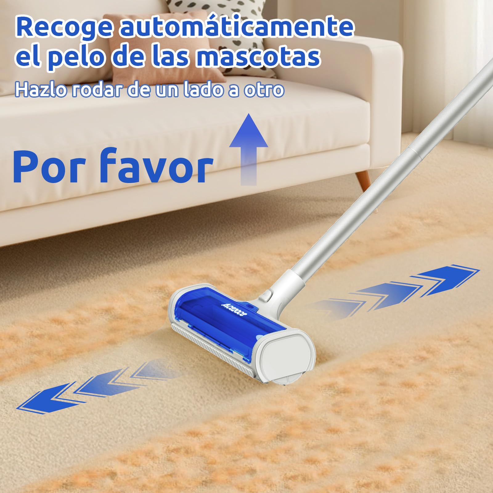 ACE2ACE Rodillo Alfombras Quitapelos Mascotas, Rastrillo para Alfombras Reutilizable, Quitar Pelos de Mascotas con Mango de 1,5m, Ideal para Alfombras, Tapetes y Tapetes