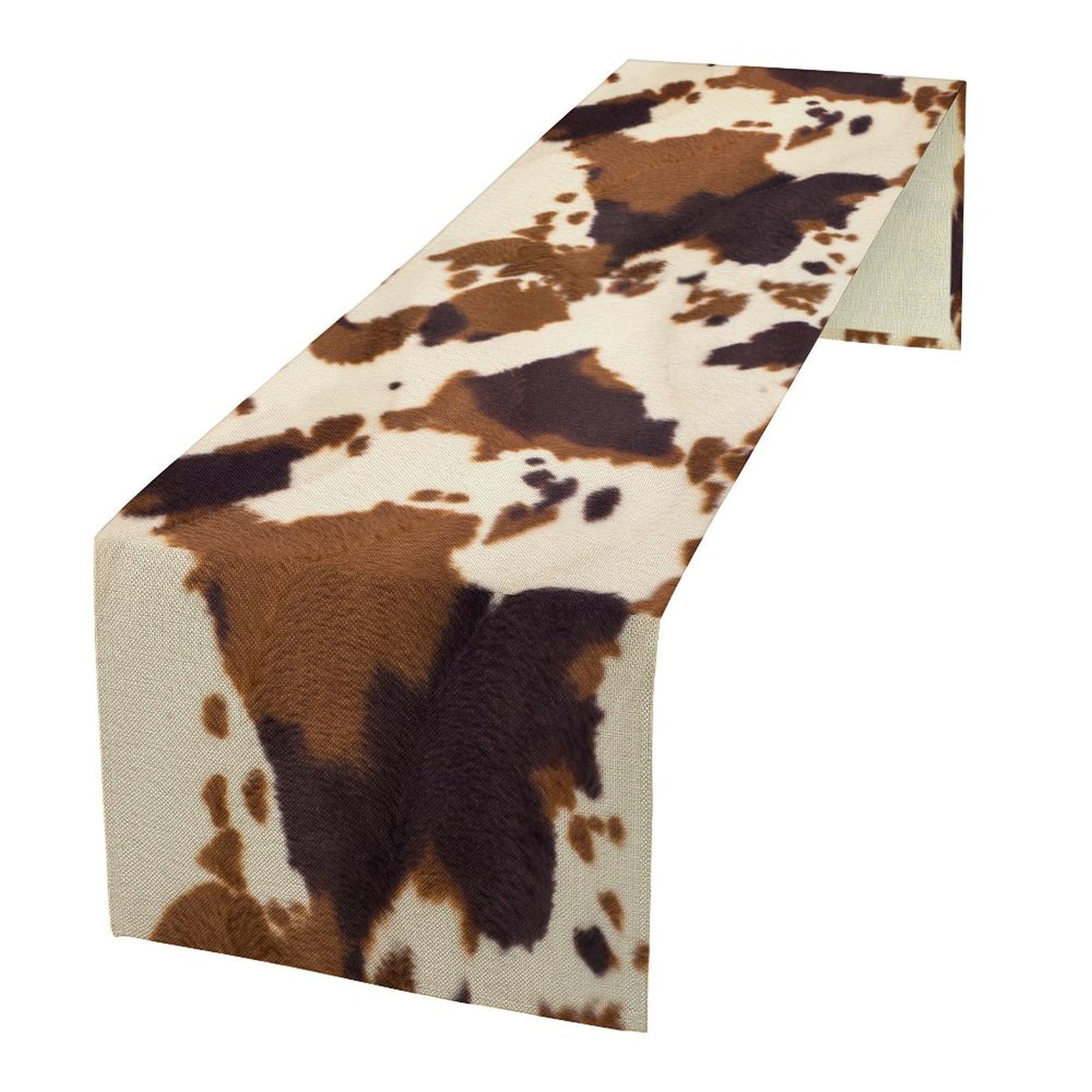 ShiTingYu Cow Print Table Runner Animal Fur Skin Brown Cowhide Rustic Hunter Theme Western Farm Table Runner for Art Home Kitchen Party Holiday Dinner, 13x36 Inch