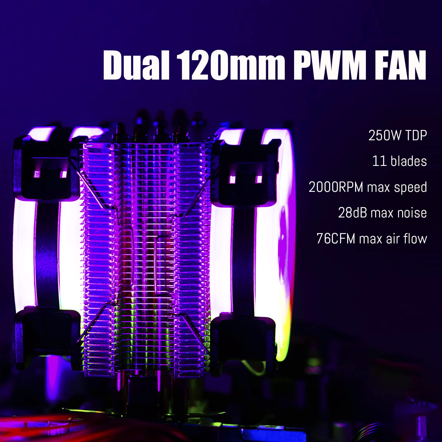 Ventilateur CPU Air Cooler GLOTRENDS 6 Heatpipes, 240W TDP, RGB LED 120mm - Compatible Intel LGA1700/1200/115x - 10