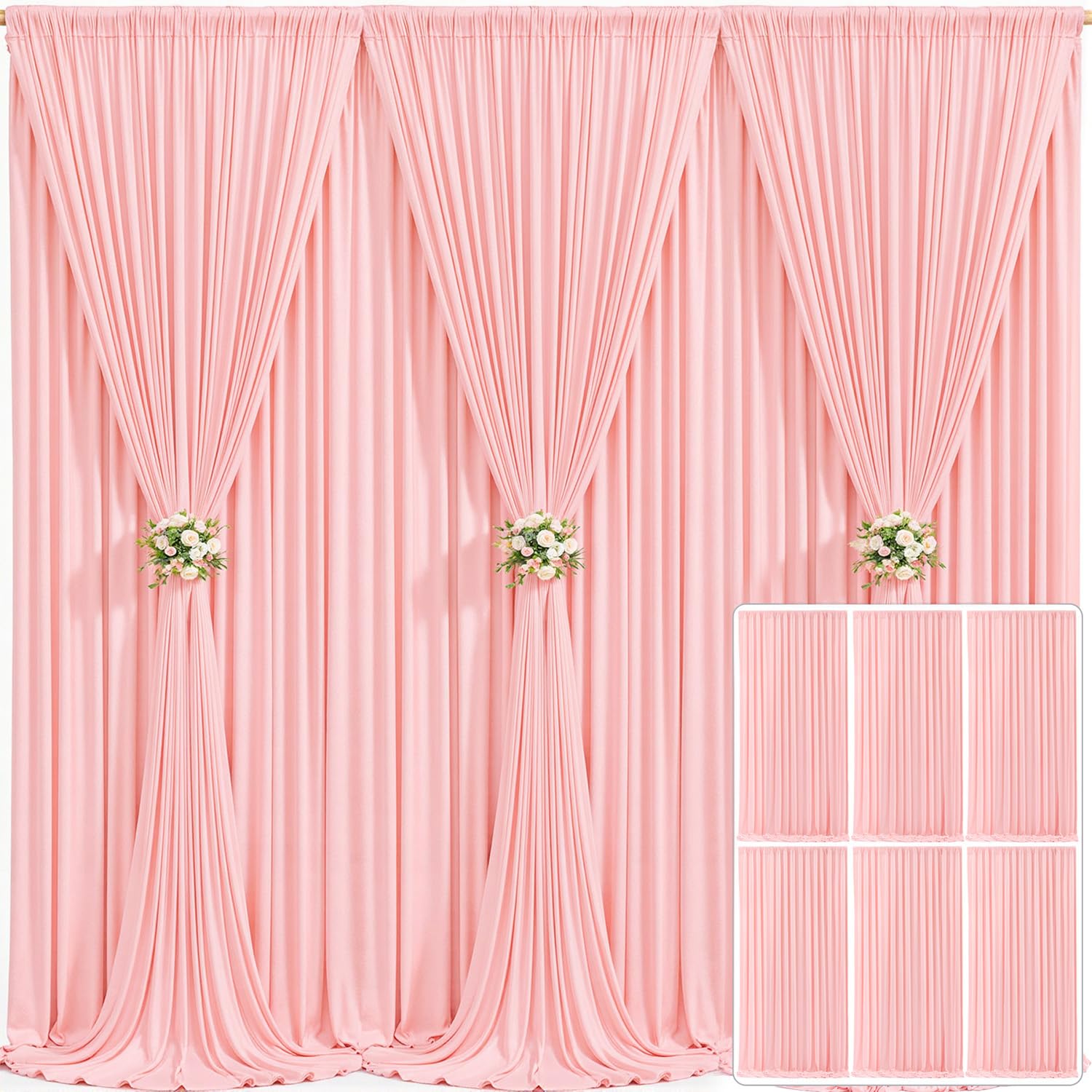 6 Panels Blush Pink Backdrop Curtain for Parties Baby Shower Wrinkle Free Pink Photo Curtains Backdrop Drapes Fabric Decoration for Wedding Birthday