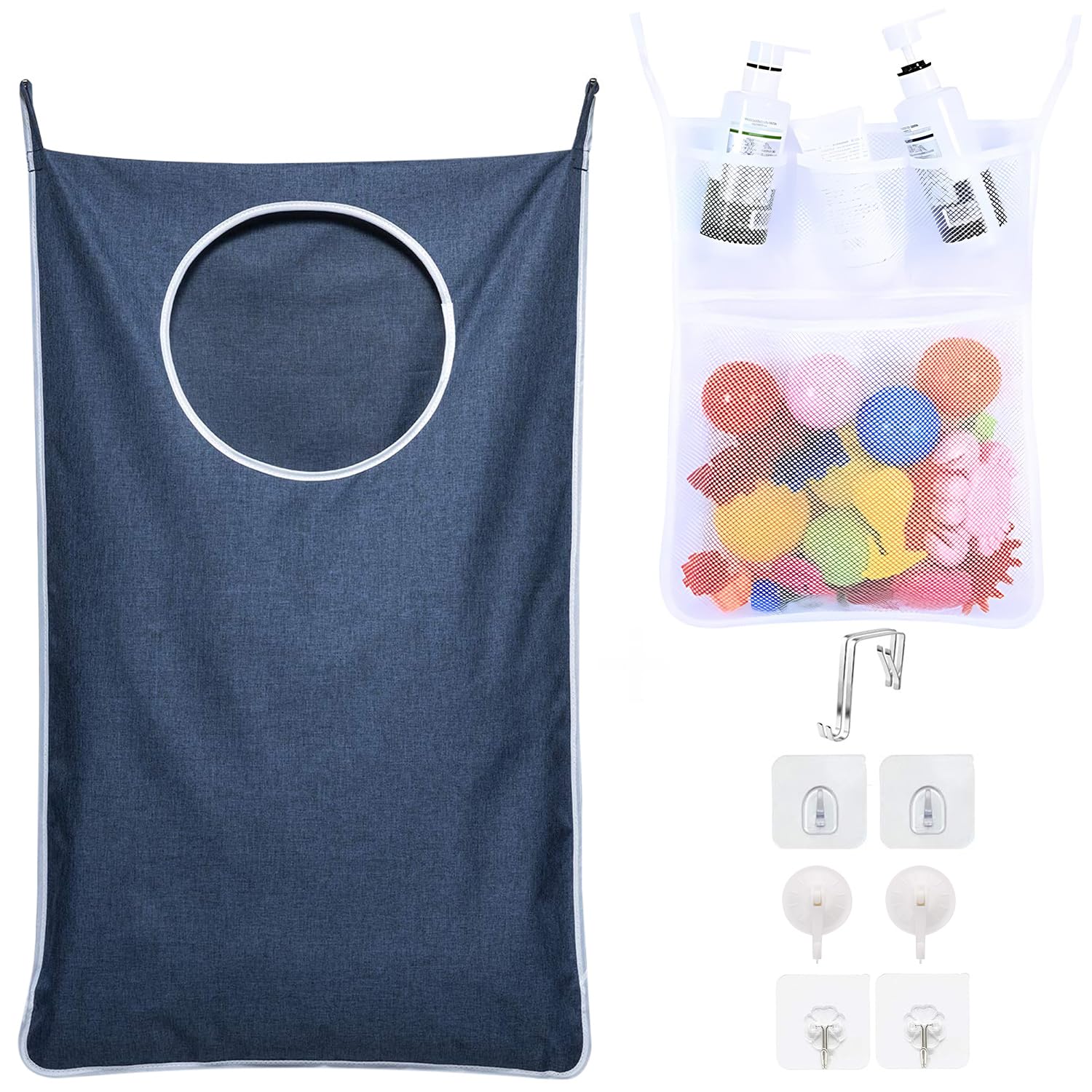 2 in 1 Hanging Laundry Bags & Bath Toy Storage, Oxford Fabric Hanging Laundry Hamper - Unique Zipper design, Soft Toy Storage, Laundry Bags, Toys Storage Organiser, Laundry Storage, Hanging Storage