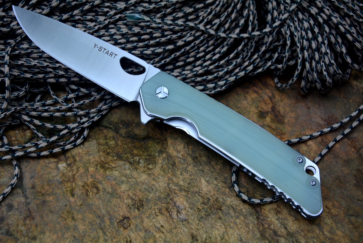 YSTART LK5016 Folding Knife 440C Stainless Steel Blade;Jade G10 Handle
