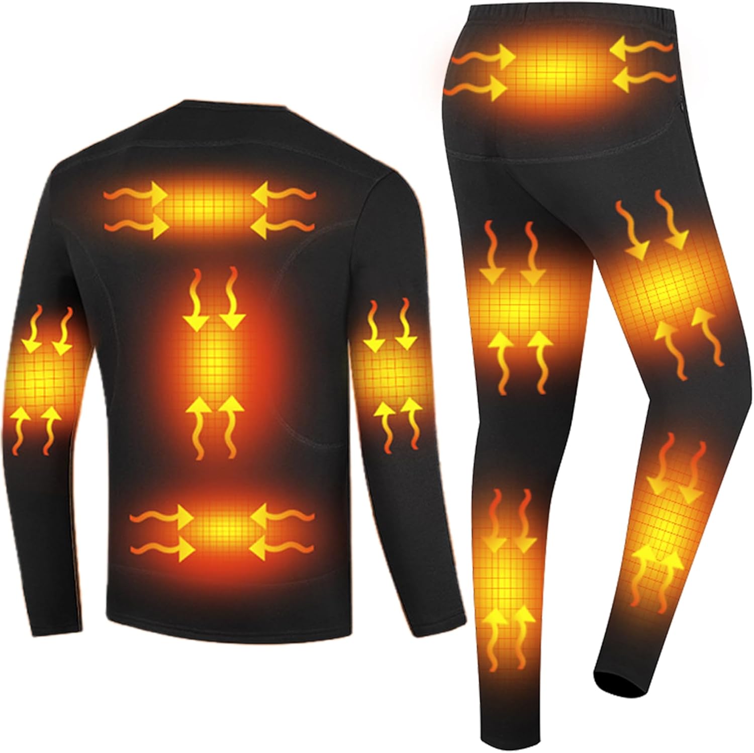Men Heating Underwear Shirt and Pant, Electric Thermal Baselayer Top Bottom Outdoor Heated Long John Set for Hunting