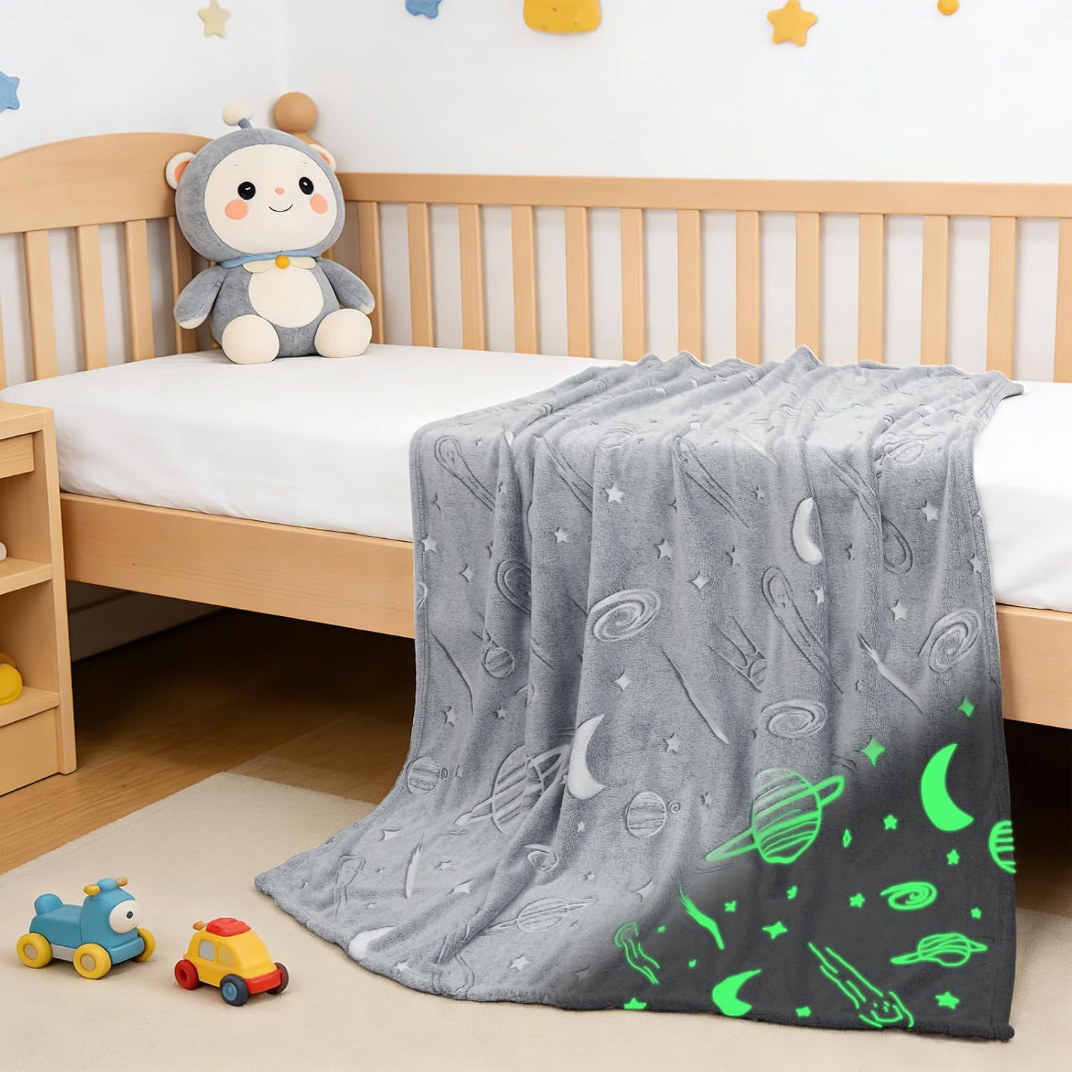 inhand Glow in The Dark Stars Blanket for Girls Boys Cute Kids Throw Blanket Funny Space Moon Galaxy Blanket Gaming Room Decor Toys Birthday Gifts Ideas Stuff for 1-10 Years Old (30''x40'' Grey)