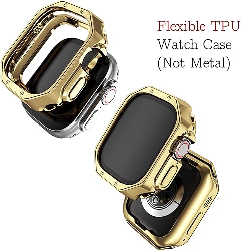 Miniatura 5 de Compatible with Apple Watch Ultra 3/2/1 Band and Case, Stainless Steel Metal Chain with TPU Cover, Smart-Watch Link Bracelet Strap for men, Oro