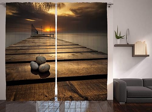 Vista 13 de Ambesonne Cortinas grises y aguamarina, universo tradicional degradado con arte tribal geométrico de mandala, cortinas de ventana para sala de Aqua