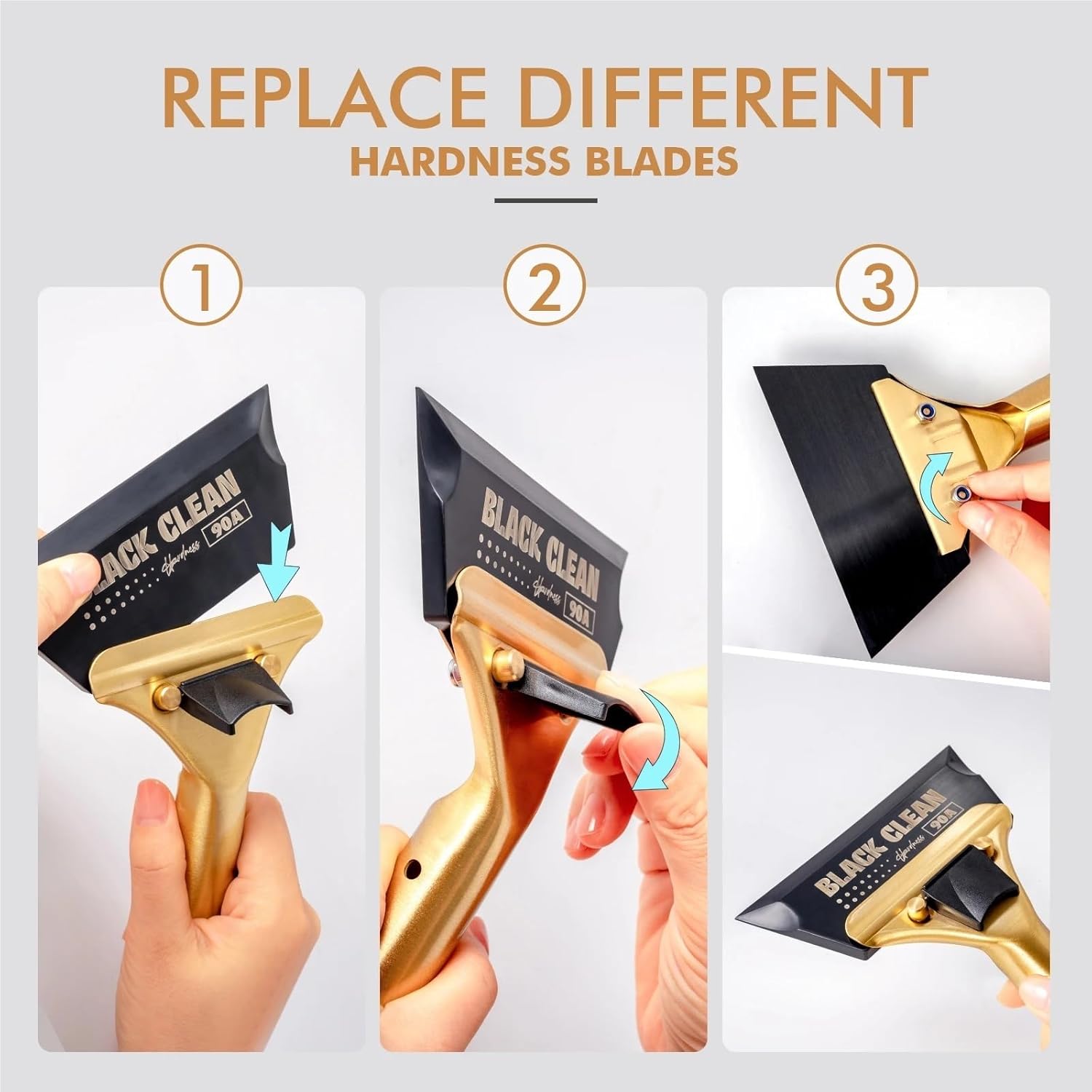 3pcs Rubber Blade Self Locked Squeegee with Bronze Handle Car Tint Film Window Glass Water Wiper House Cleaning Scrapers