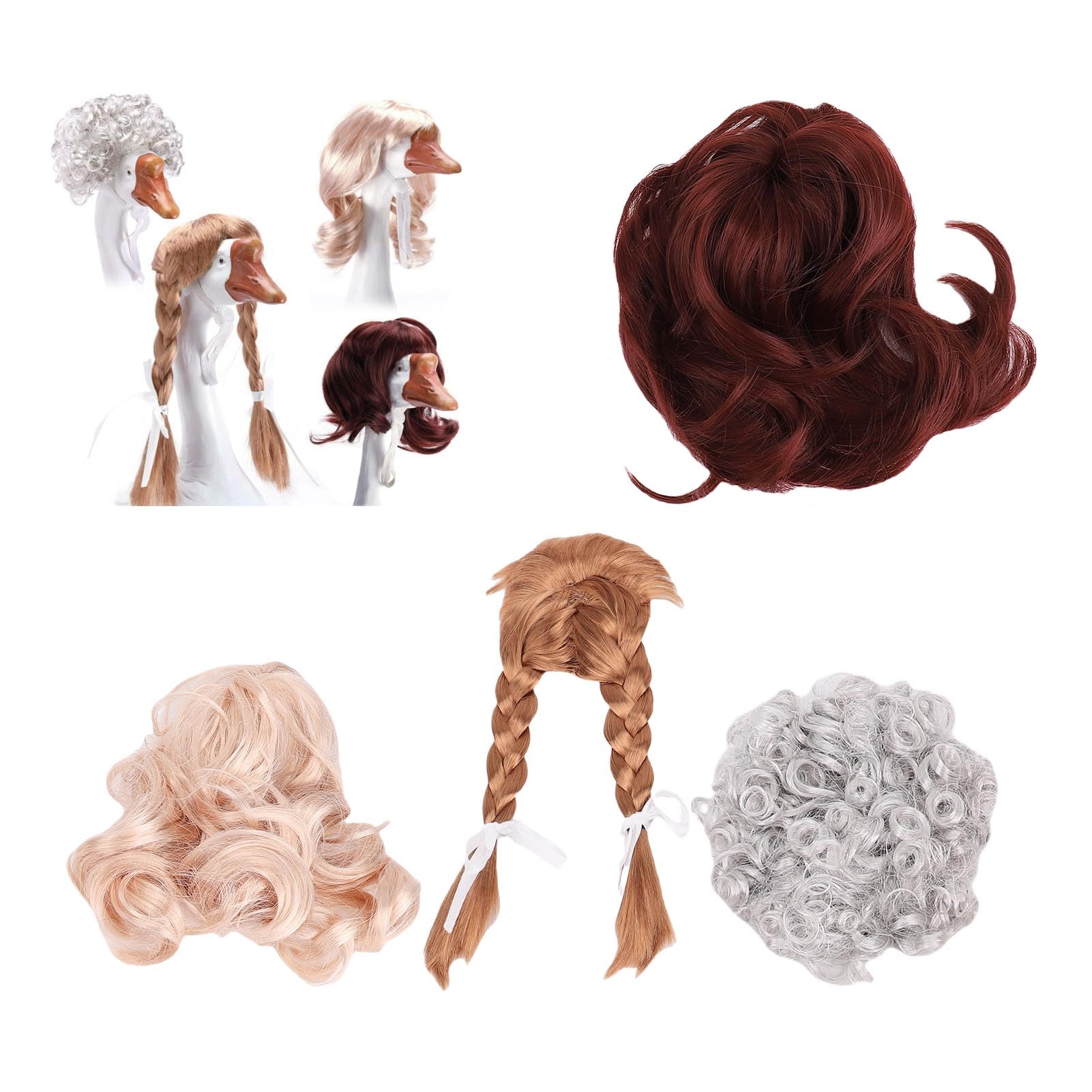 Pongnas 4 Pcs Porch Goose Wigs with Hair Clips Porch Goose Outfit DIY Wig Funny Cute Lawn Goose Statue Braid Wig for Garden Patio Yard And Various Holiday Parties Silver Hair Included - Image 2