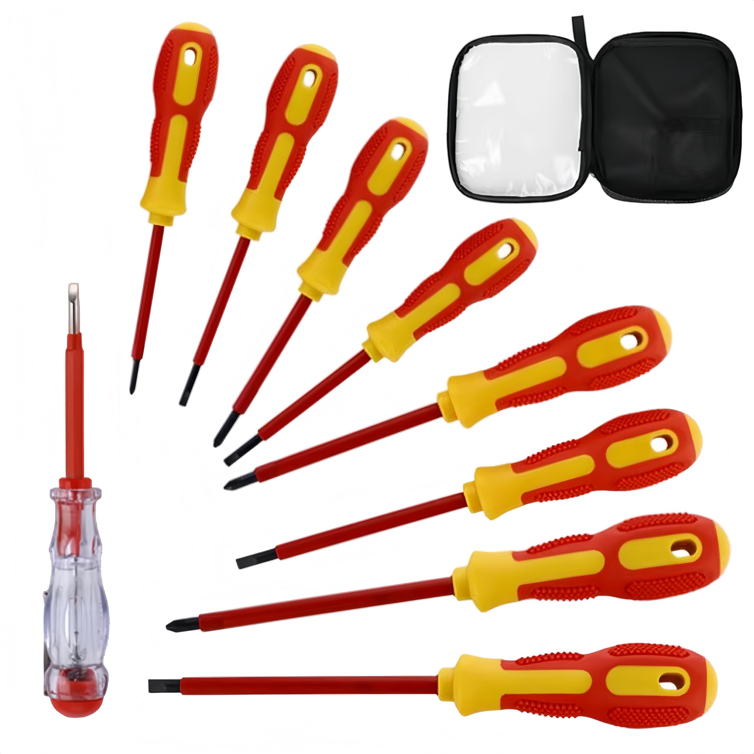 9 Pcs Electricians Screwdriver Set, Electric Test Screwdriver, Insulated for Electricians, Electrician Screwdrive with Voltage Tester, Electrical Tools Kit Safety Repair and Maintenance