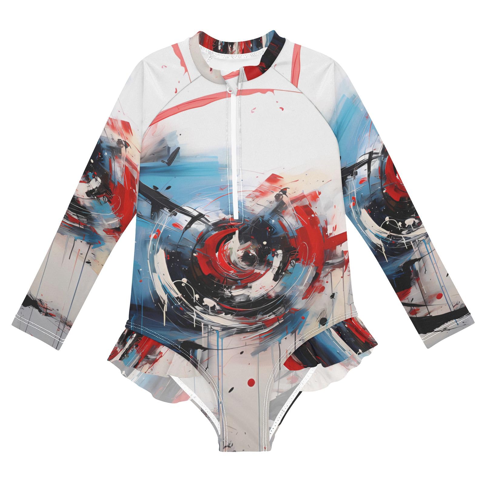 ALAZA Swimsuit for Girls Long Sleeve Rashguard Bathing Suit Geometric Abstract 4 Quick Dry 4T
