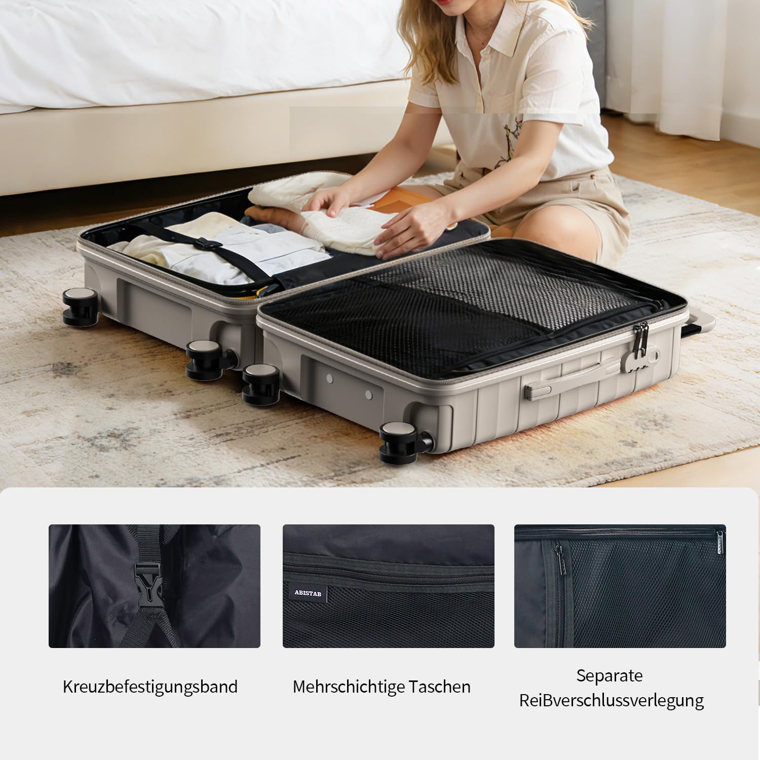 Mariner Handgepäck Koffer 55x31x21cm Hartschalenkoffer PP Leicht Trolleys 4 Rollen Zahlenschloss Dünengrau