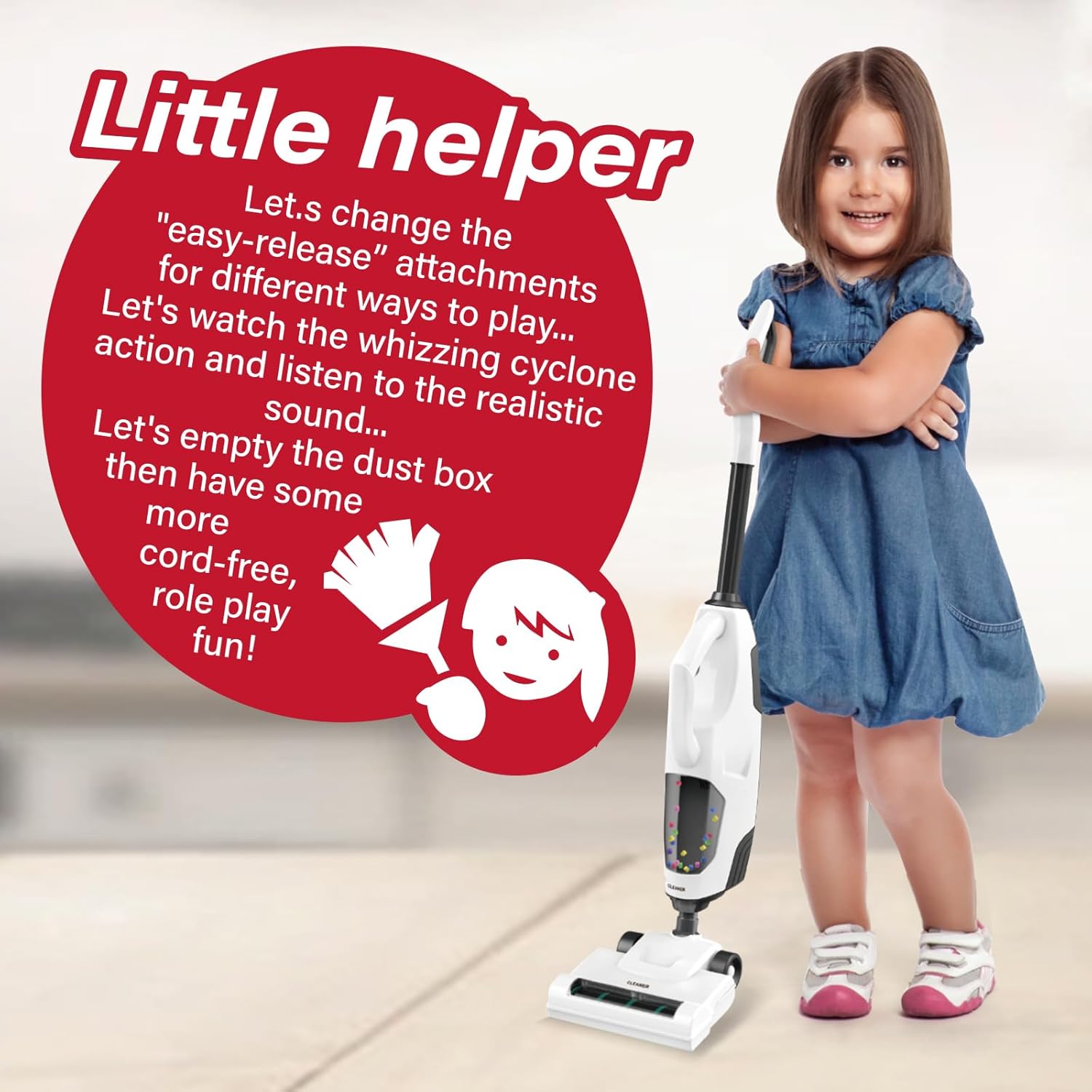 Kids Real Vacuum Cleaner Toys 2 in 1 Function of Blowing and Sweeping Cordless Interactive Vacuum with Real Suction Birthday for Boys Girls Ages 3-5 4-8