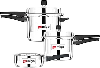 Impex Migo 2,3,5 Litres Stainless Steel Pressure Cookers IFC 235 SS 2,3,5L Induction Base With Outer Lid, stainless steel Pressure cookers Combo with 5 Years Warranty