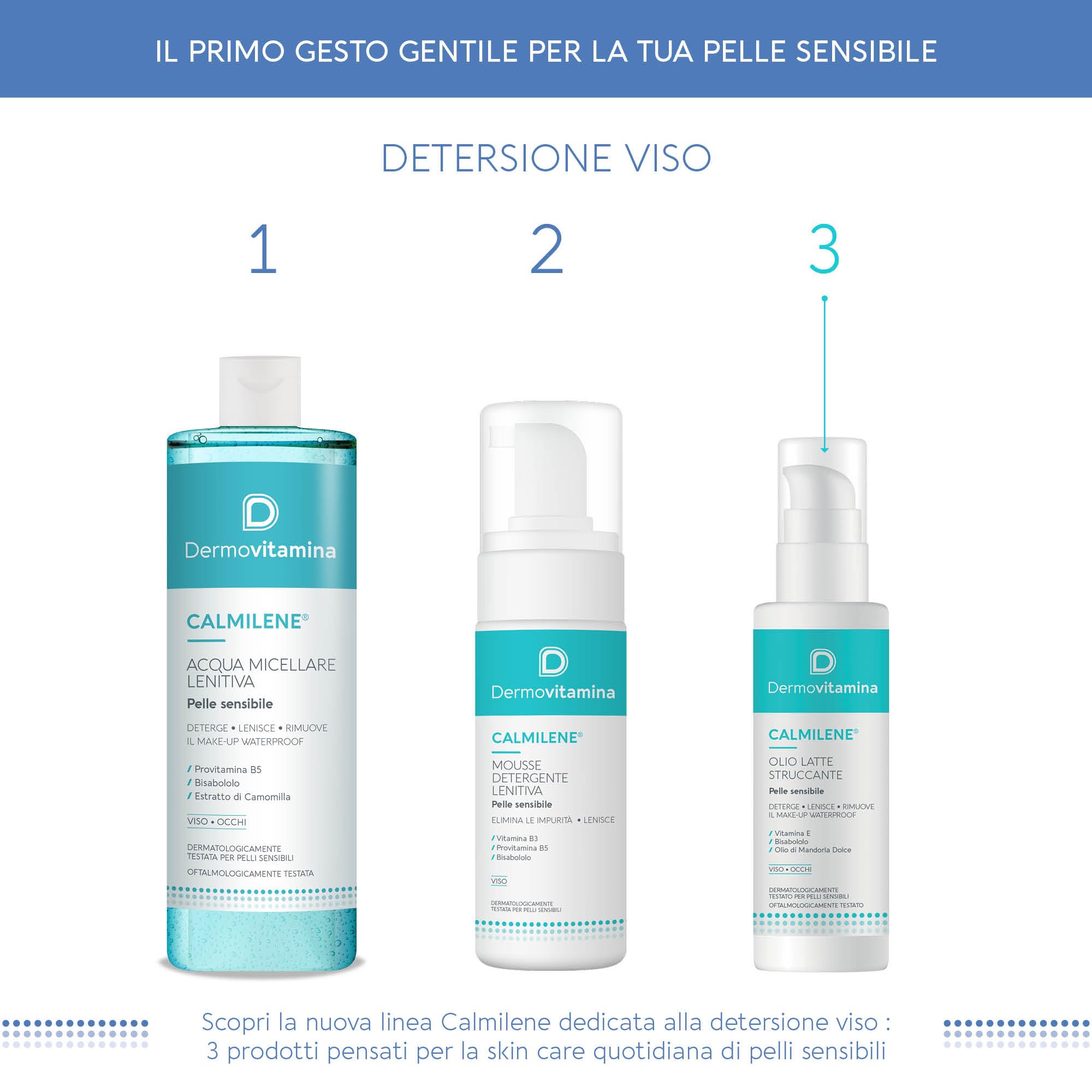Dermovitamina Calmilene Olio Latte Struccante - Struccante Viso e Occhi - Rimozione Trucco Waterproof - Per Pelli Sensibili - Latte Detergente Viso - Con Vitamina E, Arnica e Calendula - 100ml