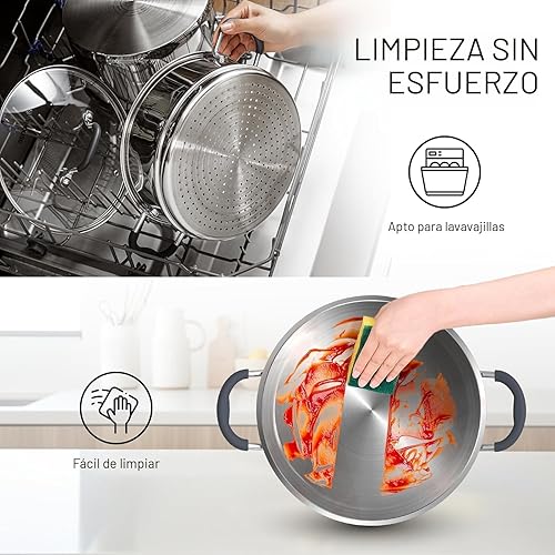 Miniatura 5 de SUNHOUSE - Ollas de vapor de 3.1 cuartos de galón con tapa, olla de cocina multiusos de acero inoxidable de 2 niveles con asa para verduras,