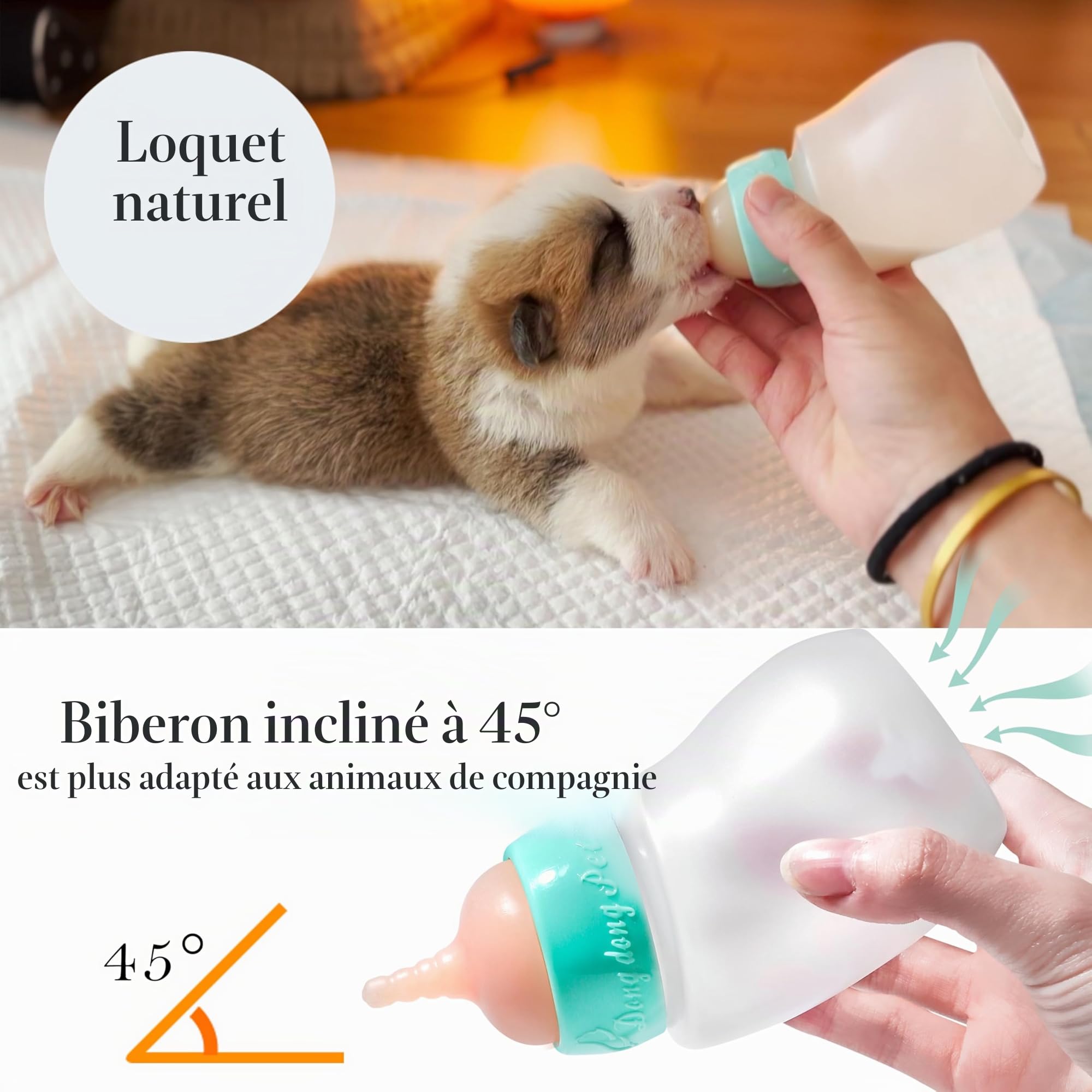 Doggiema Bouteille d'alimentation pour Animaux de Compagnie, Mamelon d'alimentation en Silicone et seringues pour Toutes Les Races de Chiots et Autres Animaux