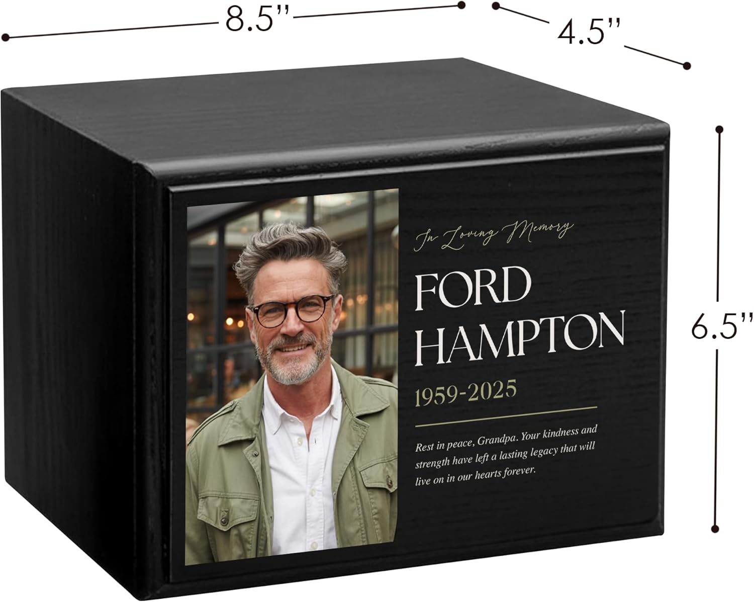 Personalized Wooden Urns for Human Ashes - Custom Cremation Urn for Adult up to 170 lbs - Add Your Photo and Text - Custom Burial Memorial Keepsake, Blk (Design 6) - Image 5