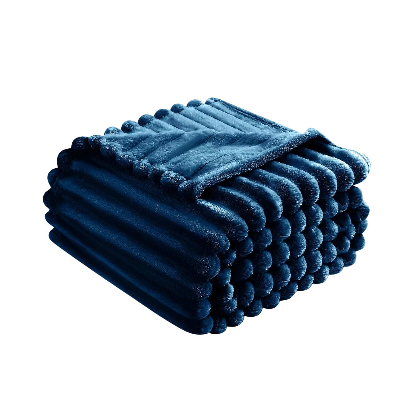 Luxury Chunky Ribbed Throw Blanket - Fluffy Sherpa Fleece, Thermal Warmth & Hypoallergenic - Cozy Extra Large Throws for Sofa, Bed, Couch (Navy, Double (150x200 cm))