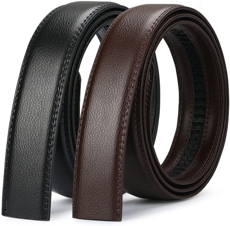Byjccar Men's Ratchet Belt Strap Only 35mm Genuine Leather - No Holes, Trim-to-Fit Replacement for 40mm Buckle, 26-40" Waist