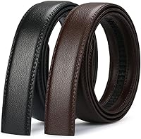 Byjccar Men's Ratchet Belt Strap Only 35mm Genuine Leather - No Holes, Trim-to-Fit Replacement for 40mm Buckle, 26-40" Waist