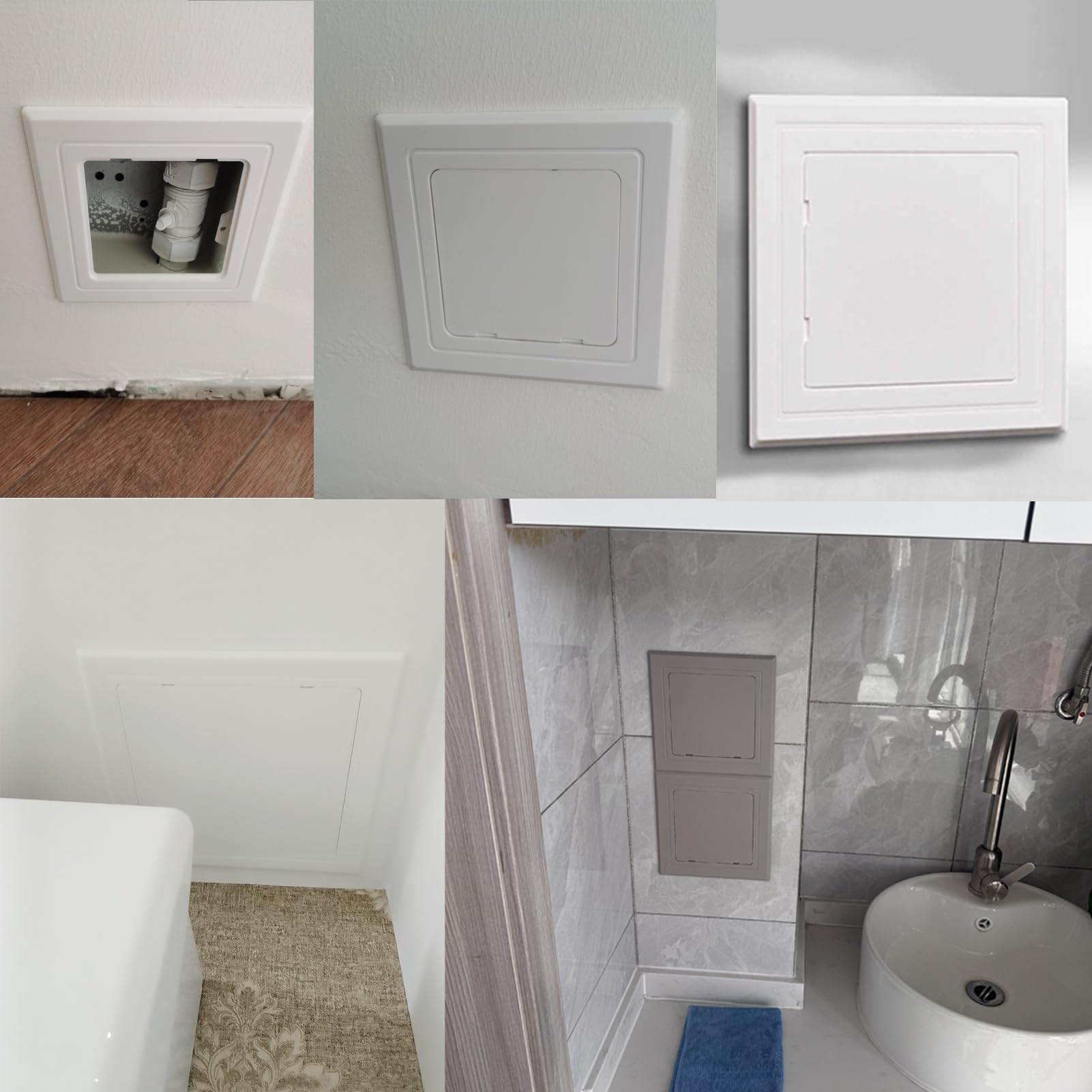 Samoprzylepny panel dostępu dla łatwego dostępu, szare plastikowe drzwi rynny na pranie, 25 x 25 cm (9,8 x 9,8 cm), uniwersalna osłona skrzynki bezpieczników i wygodne rozwiązanie dostępowe
