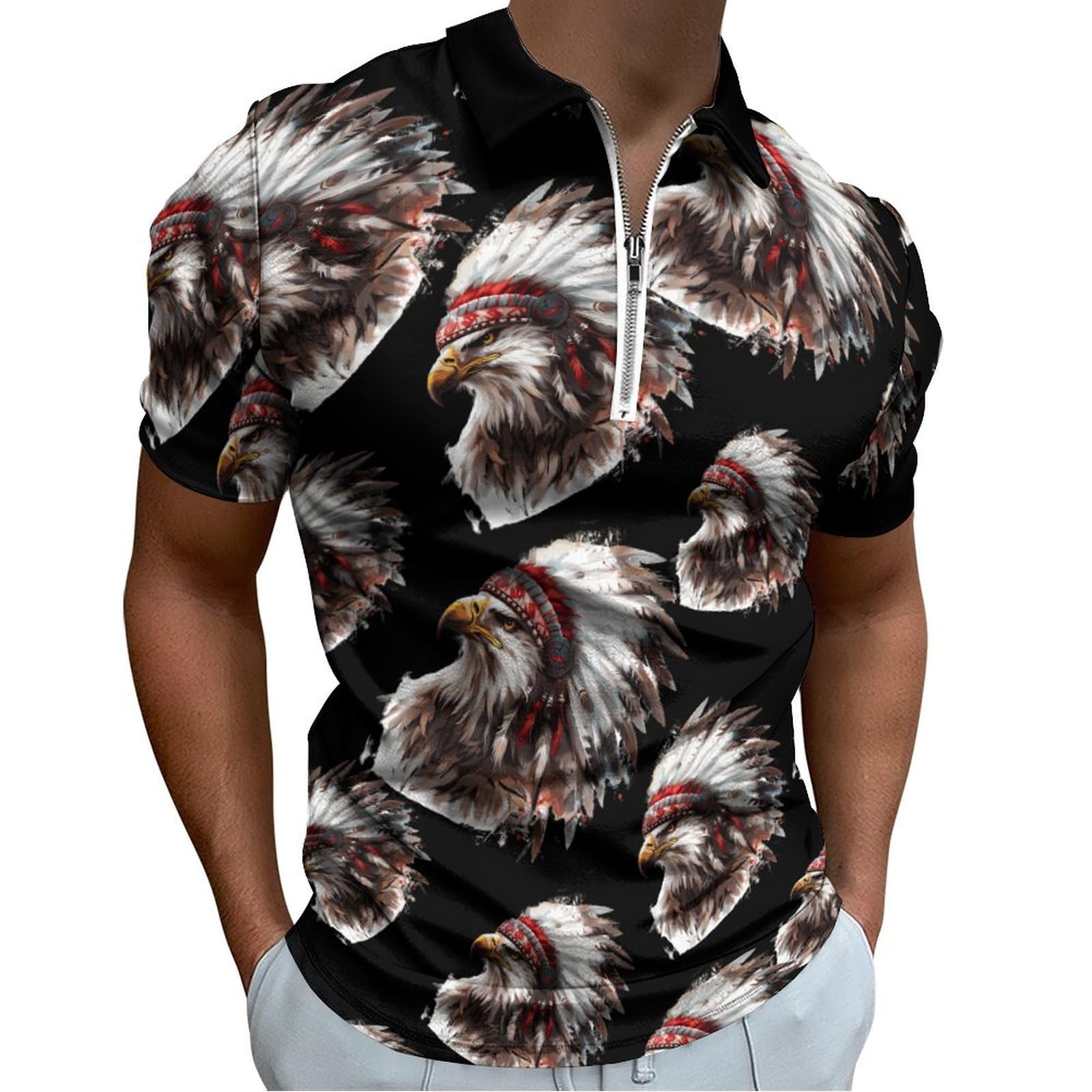 Southwestern Native Indian Eagle Men's Golf Polo T-Shirt Short Sleeve Tee Casual Collared Athletic Tops
