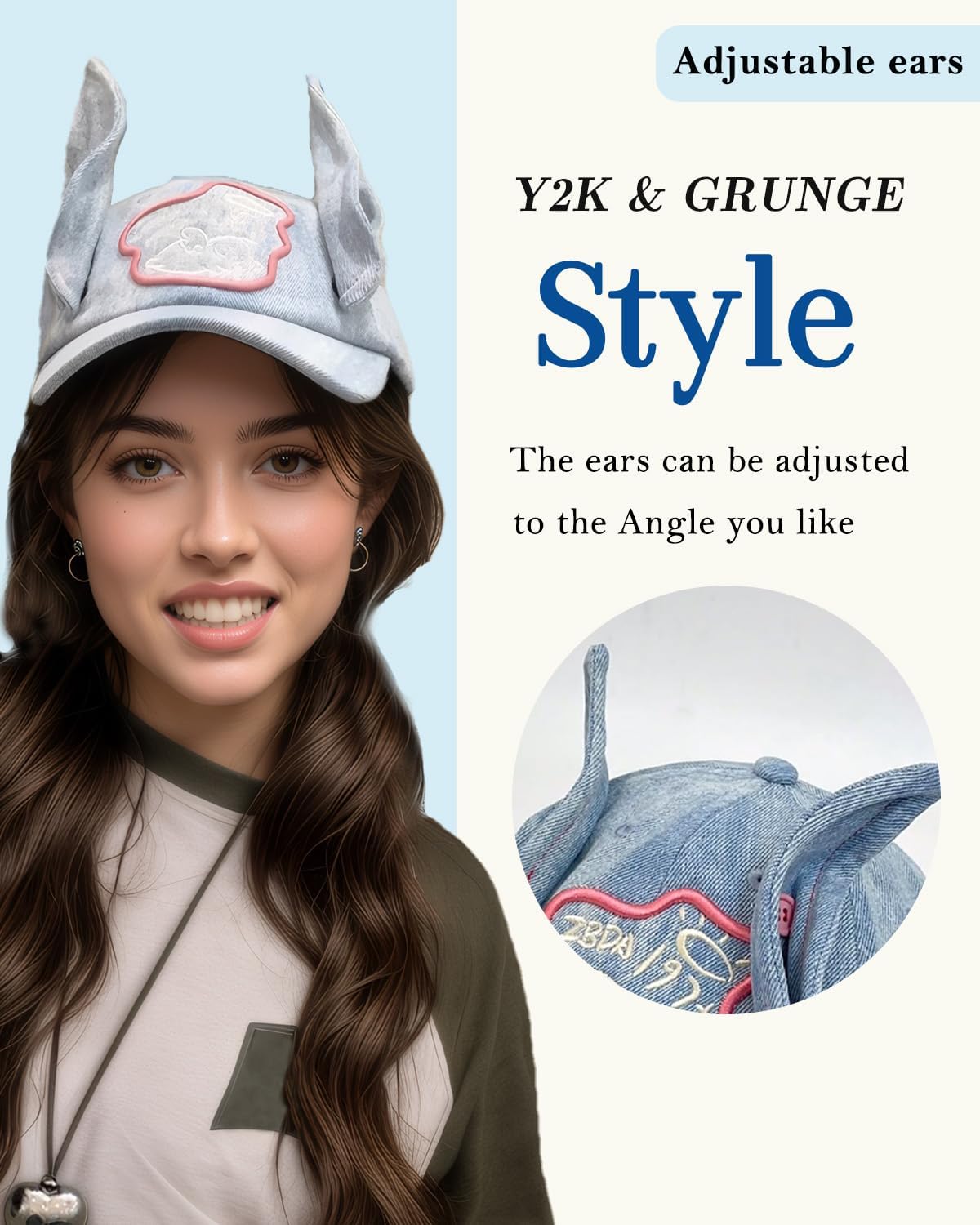Y2k Hats Bunny Ears Hat for Women Cute Baseball Cap Y2k Accessories Grunge Aesthetic