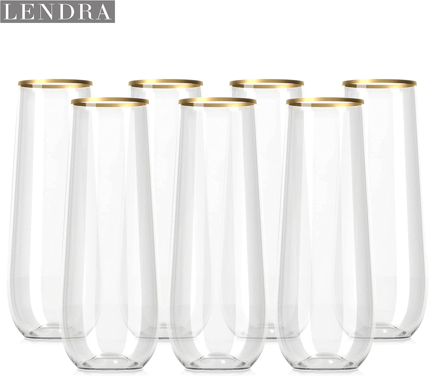 30 Plastic Stemless Champagne Flutes - Disposable Unbreakable 9 Oz toasting glasses, With Gold rim | Reusable, Clear, Fancy & Shatterproof Champagne Glasses - Ideal for Weddings, Birthdays, Parties