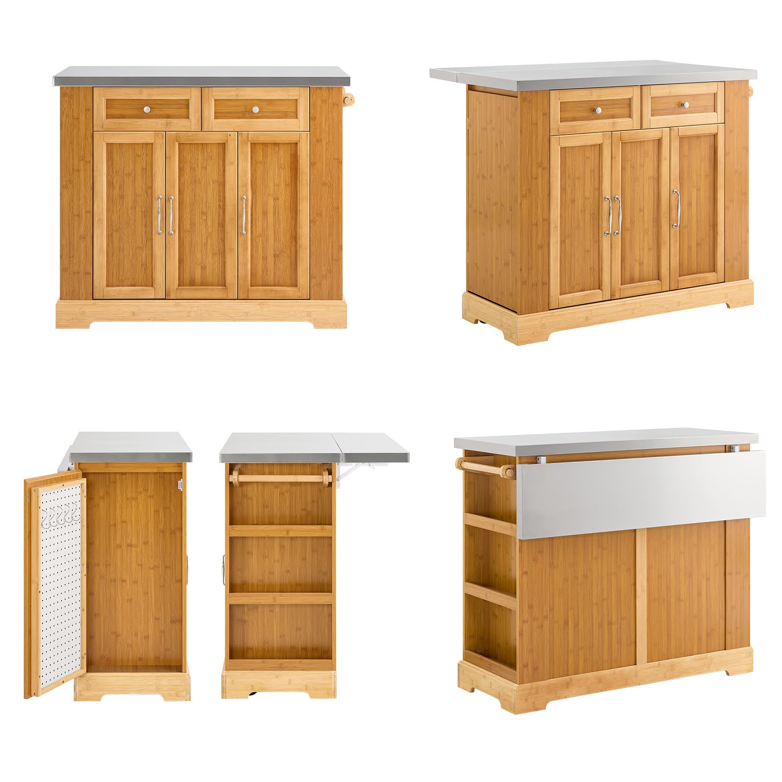 SoBuy Isola Cucina su Ruote con Piano di Lavoro Estendibile, Mobiletto Salvaspazio, Carrello da Cucina con Ruote, con Due Cassetti e Ripiano Regolabile Naturale 107x(46–71) x92,5 cm FKW130-N