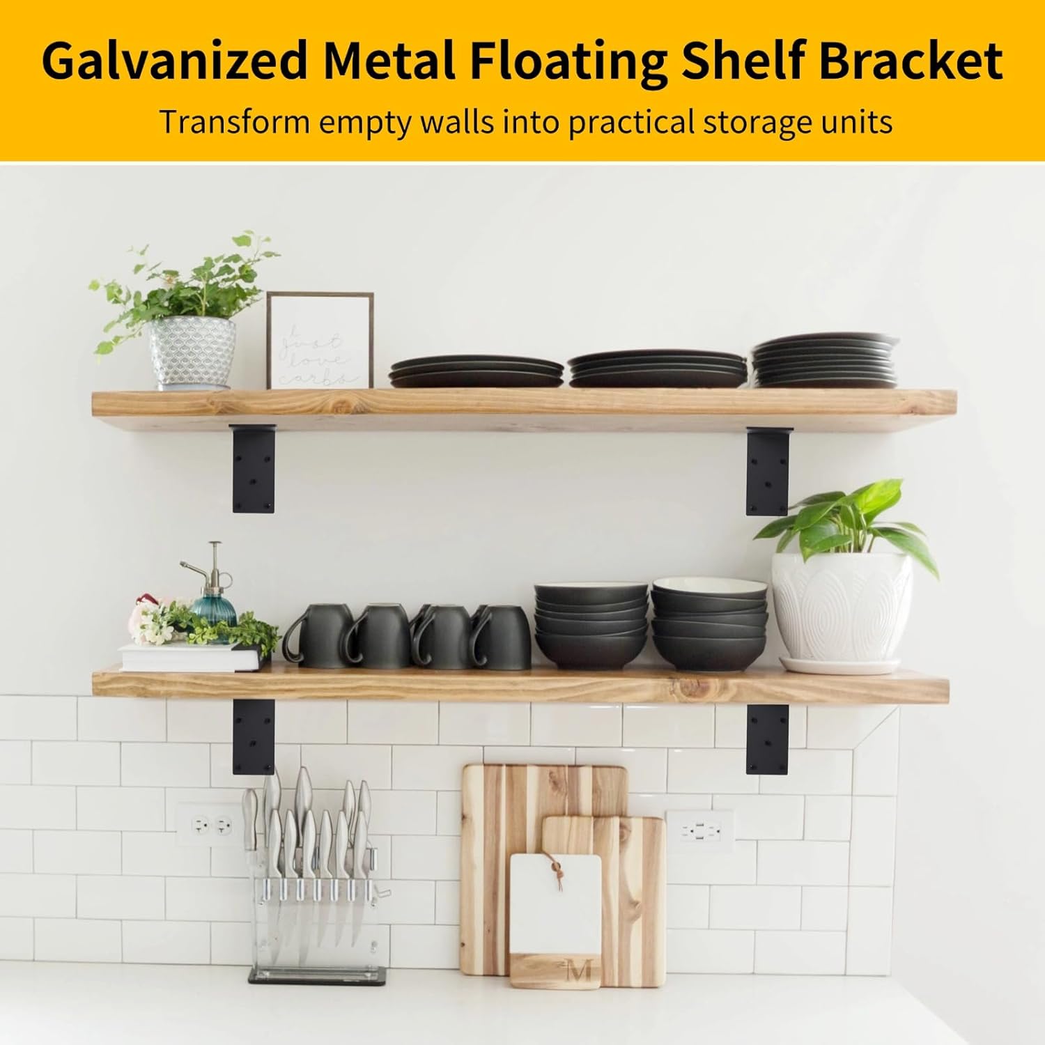 yeesport 2 PCS Heavy Duty Shelf Brackets, 5 x 5 x 2.5 in L-Shaped Metal Support Bracket, Galvanized Metal Support for DIY Floating Shelves, Anti-Sag Corner Brace Bracket with Screws