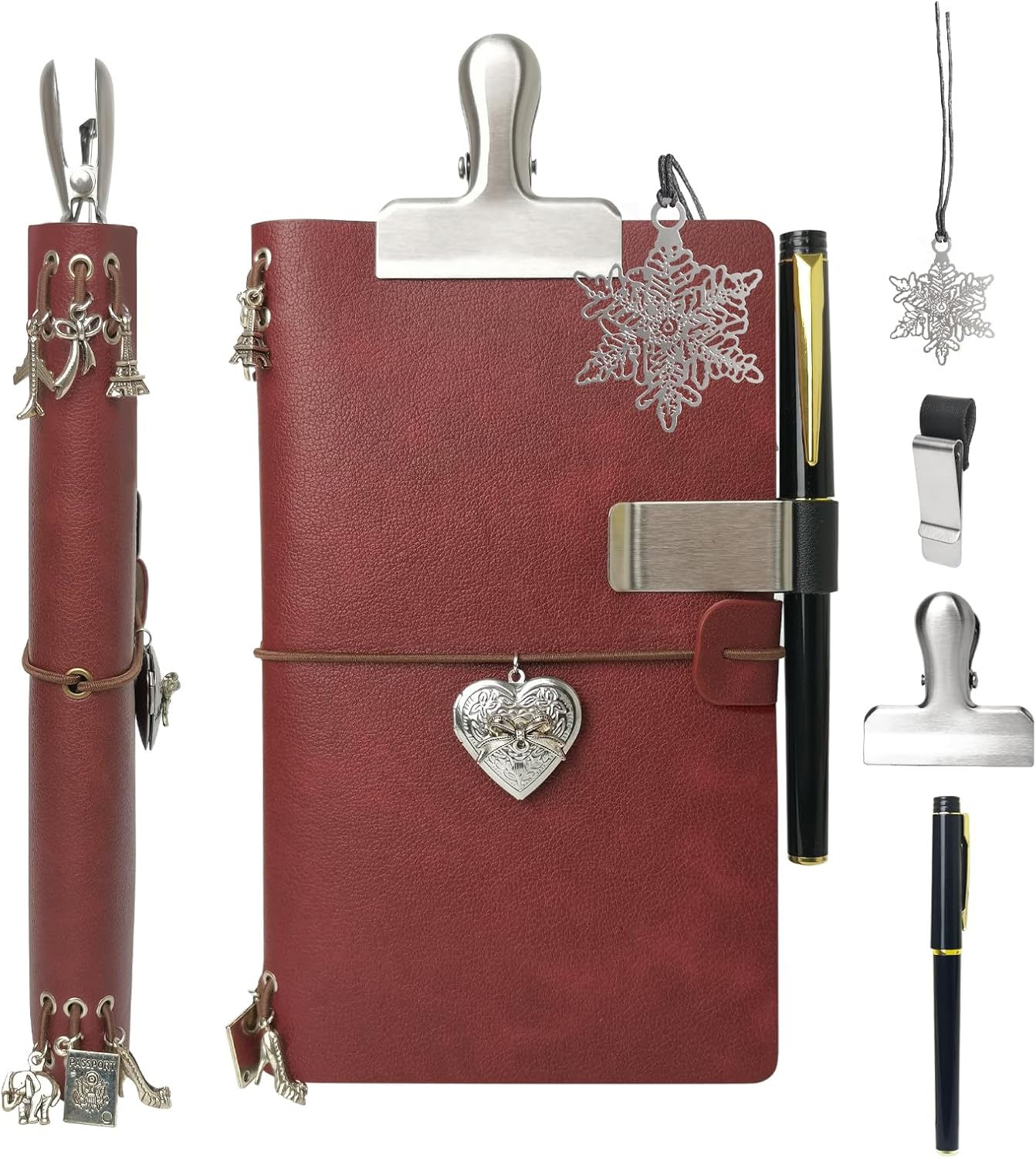 Handmade Travel Notebook Passport Holder – Vegan Leather Refillable Traveler’s Journal with Passport Pocket, Card Slots, Lined Inserts, Pen, Metal Clip & Velvet Bag | A6 Pocket Travel Diary & Planner