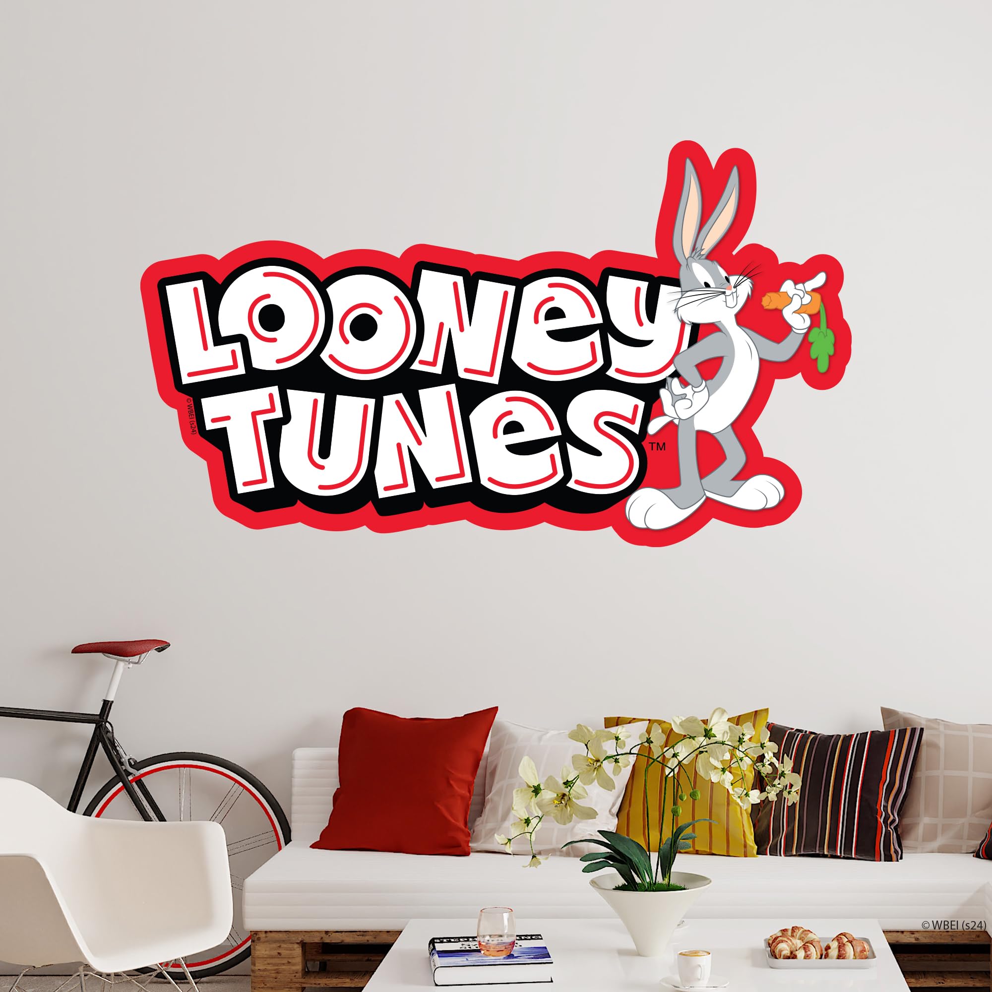 Looney Tunes Wall Sticker - Looney Tunes Bugs Bunny with Logo Wall Square Decal Art (90cm Width x 50cm Height)